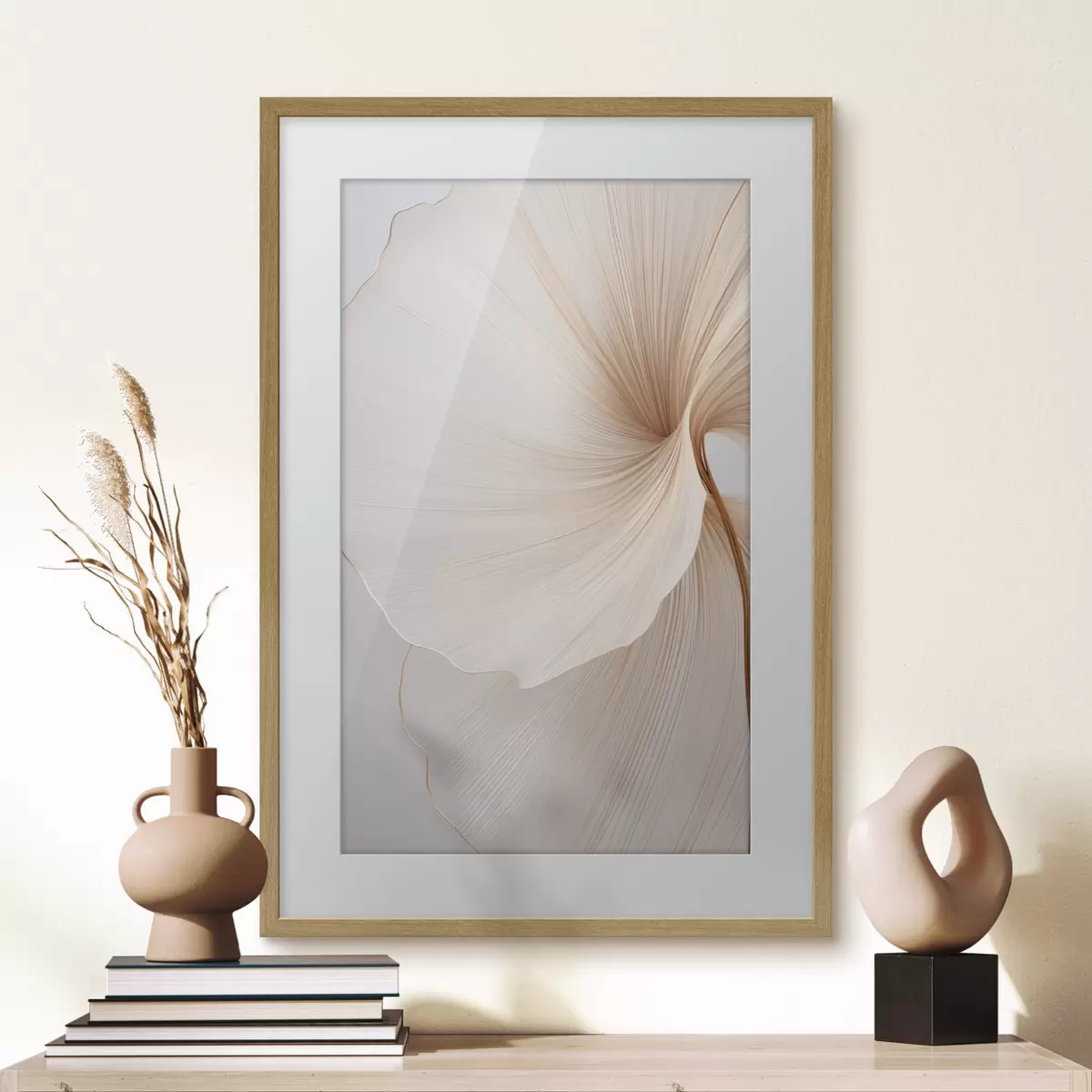 Poster Fleurs abstraites aux pétales fins et délicats dans des tons de blanc et de beige f45922