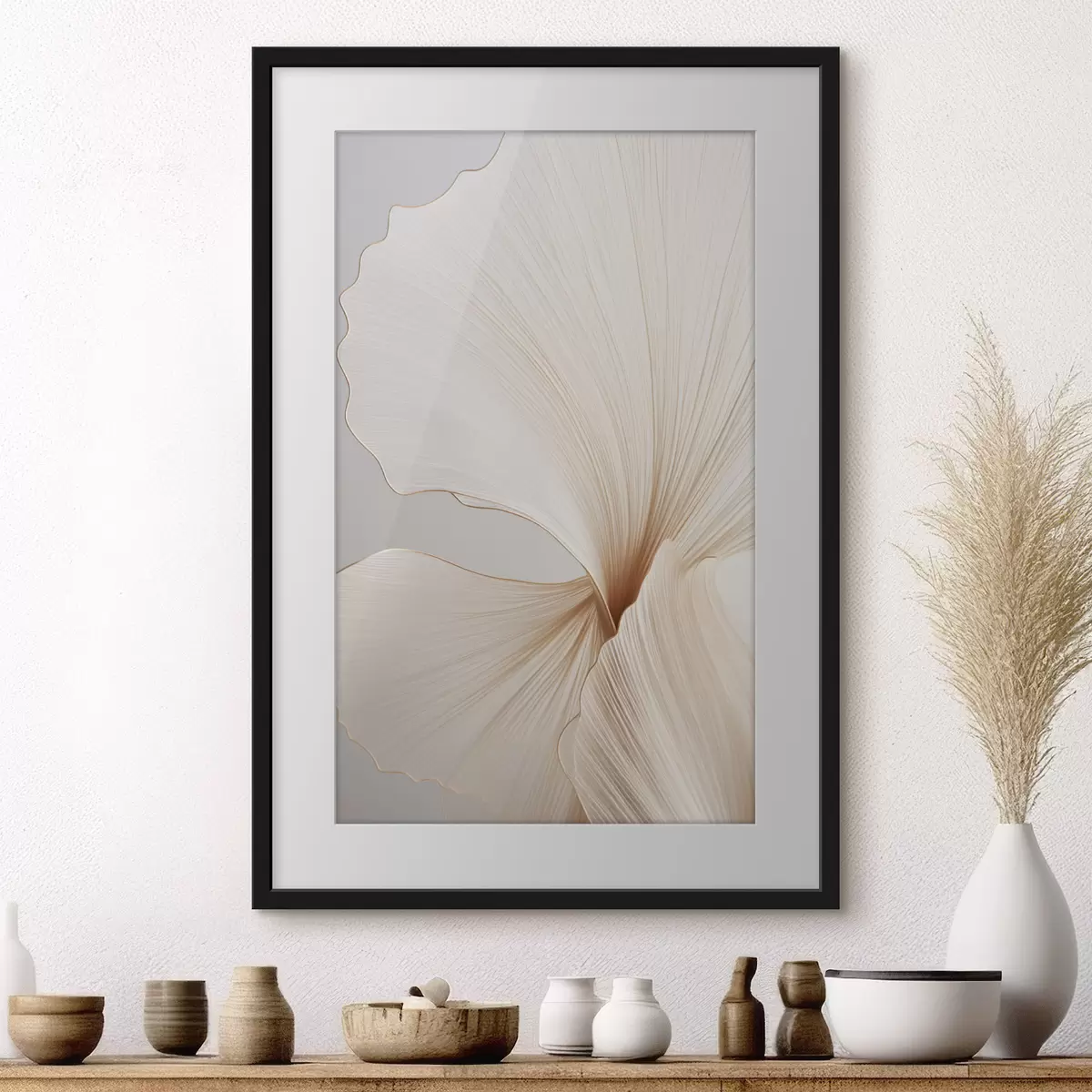 Poster Fleurs abstraites aux pétales fins et délicats dans des tons de blanc et de beige f45923