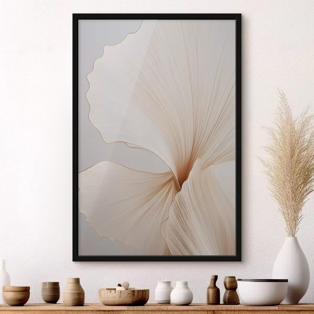 Poster Fleurs abstraites aux pétales fins et délicats dans des tons de blanc et de beige f45923