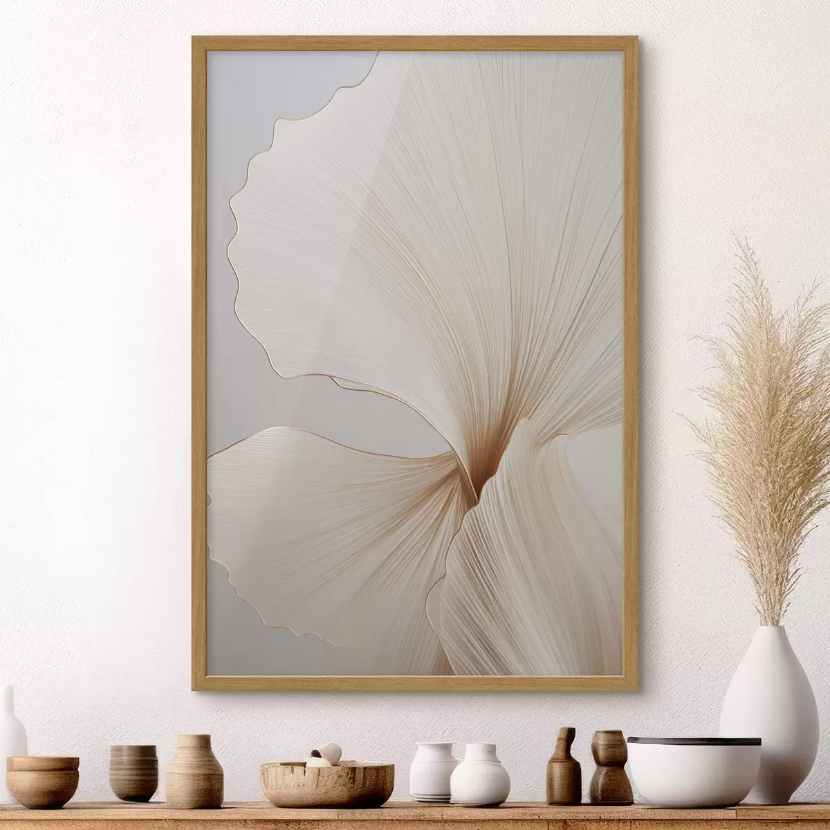 Poster Fleurs abstraites aux pétales fins et délicats dans des tons de blanc et de beige f45923