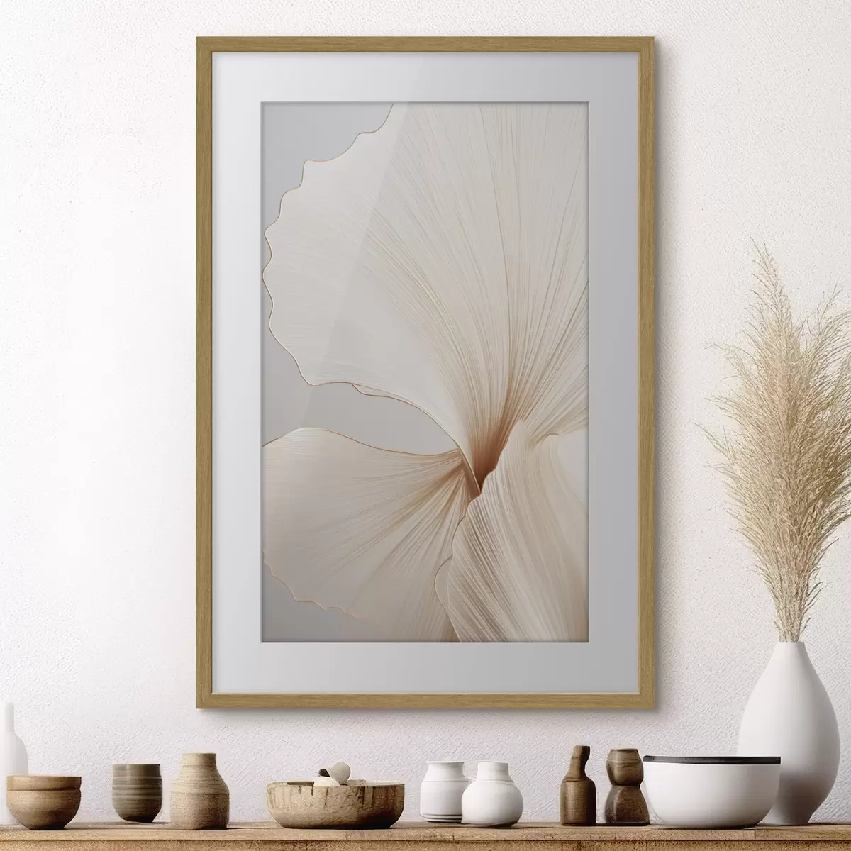 Poster Fleurs abstraites aux pétales fins et délicats dans des tons de blanc et de beige f45923
