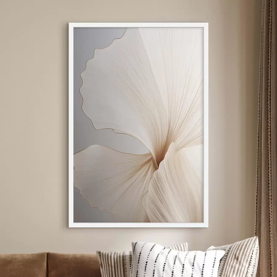 Papier peint Fleurs abstraites aux pétales fins et délicats dans des tons de blanc et de beige f45923