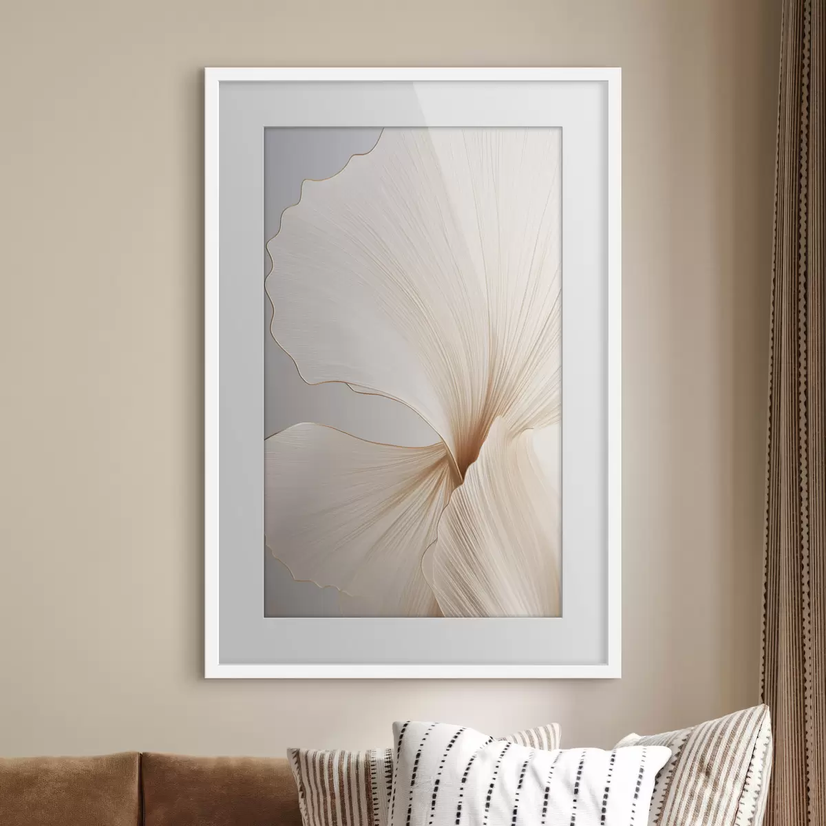 Poster Fleurs abstraites aux pétales fins et délicats dans des tons de blanc et de beige f45923