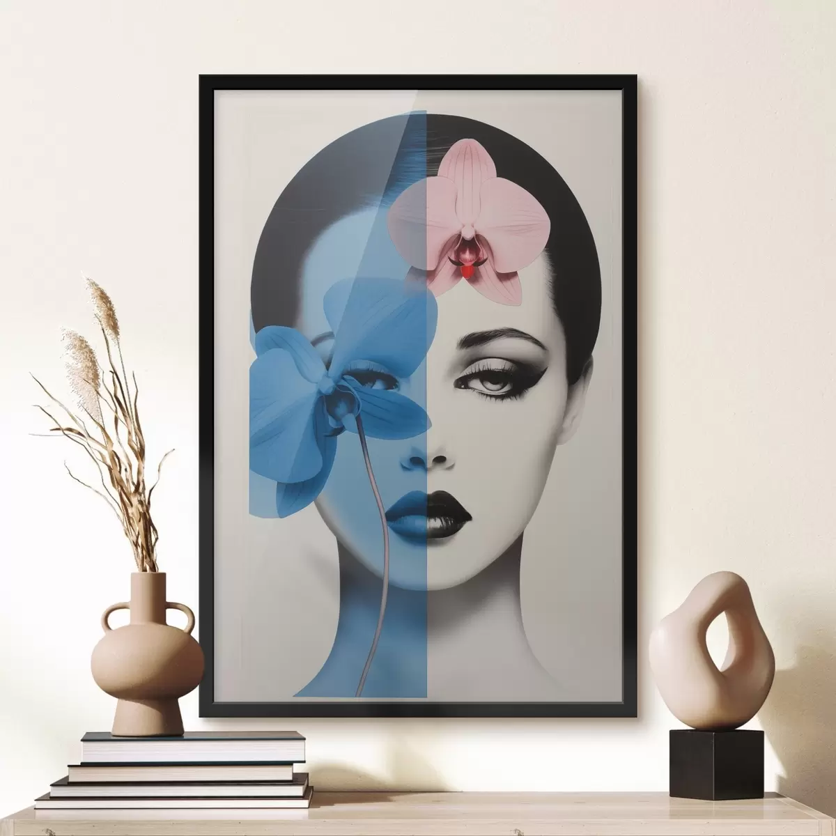 Poster Portrait abstrait d'une femme avec des orchidées f45924