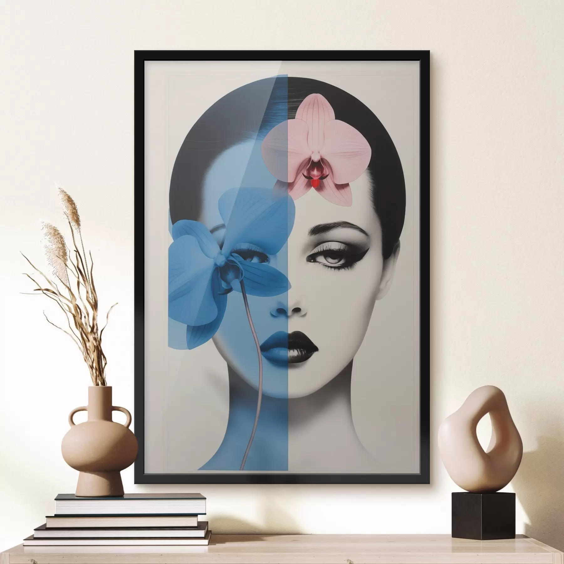 Papier peint Portrait abstrait d'une femme avec des orchidées f45924