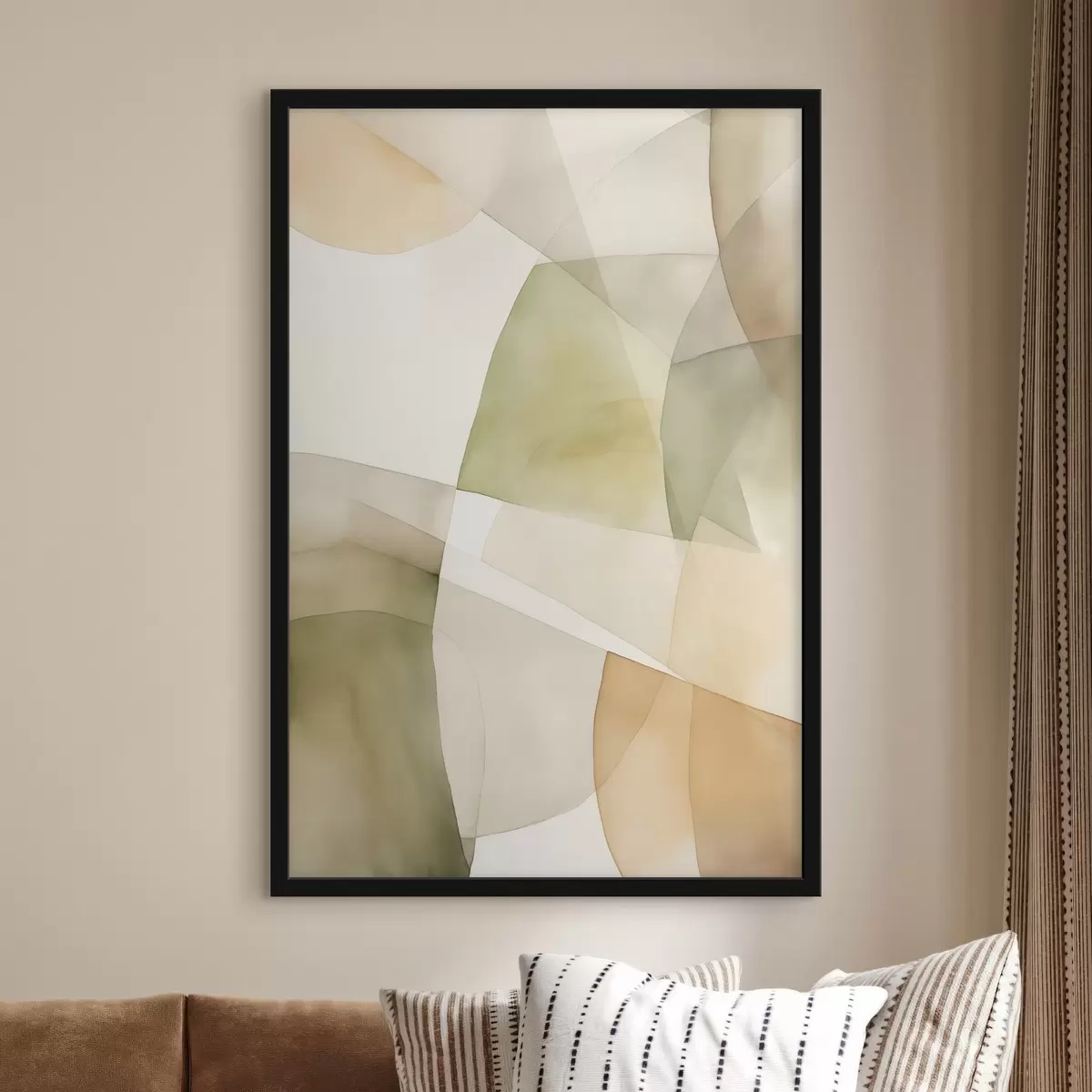 Poster Formes géométriques abstraites texturées à l'aquarelle dans des tons de vert, marron et beige f45928