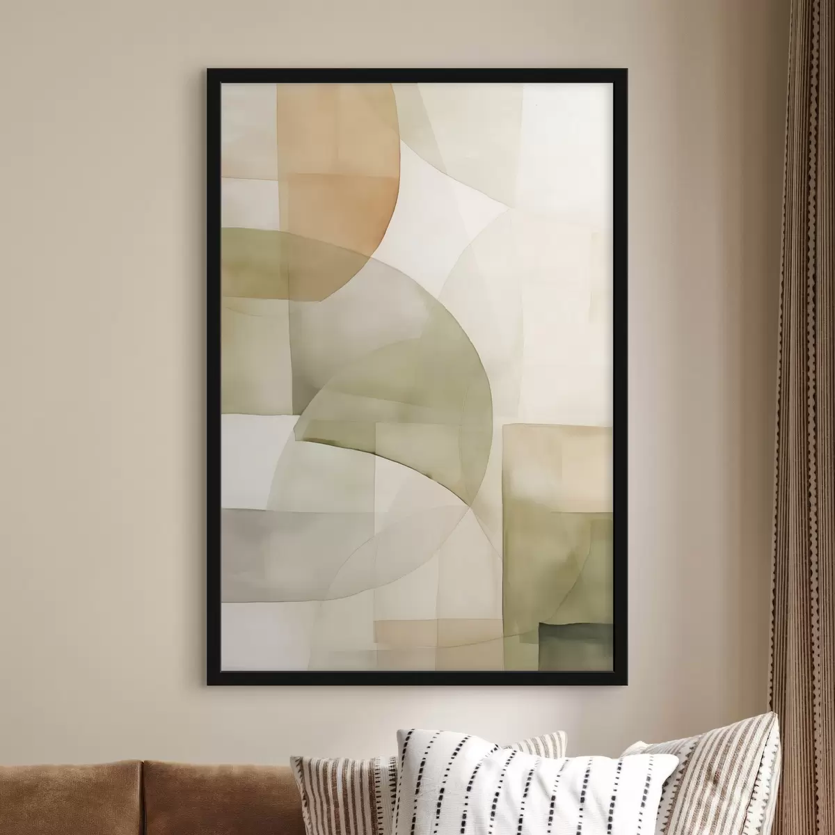 Poster Formes géométriques abstraites texturées à l'aquarelle dans des tons de vert, marron et beige f45929