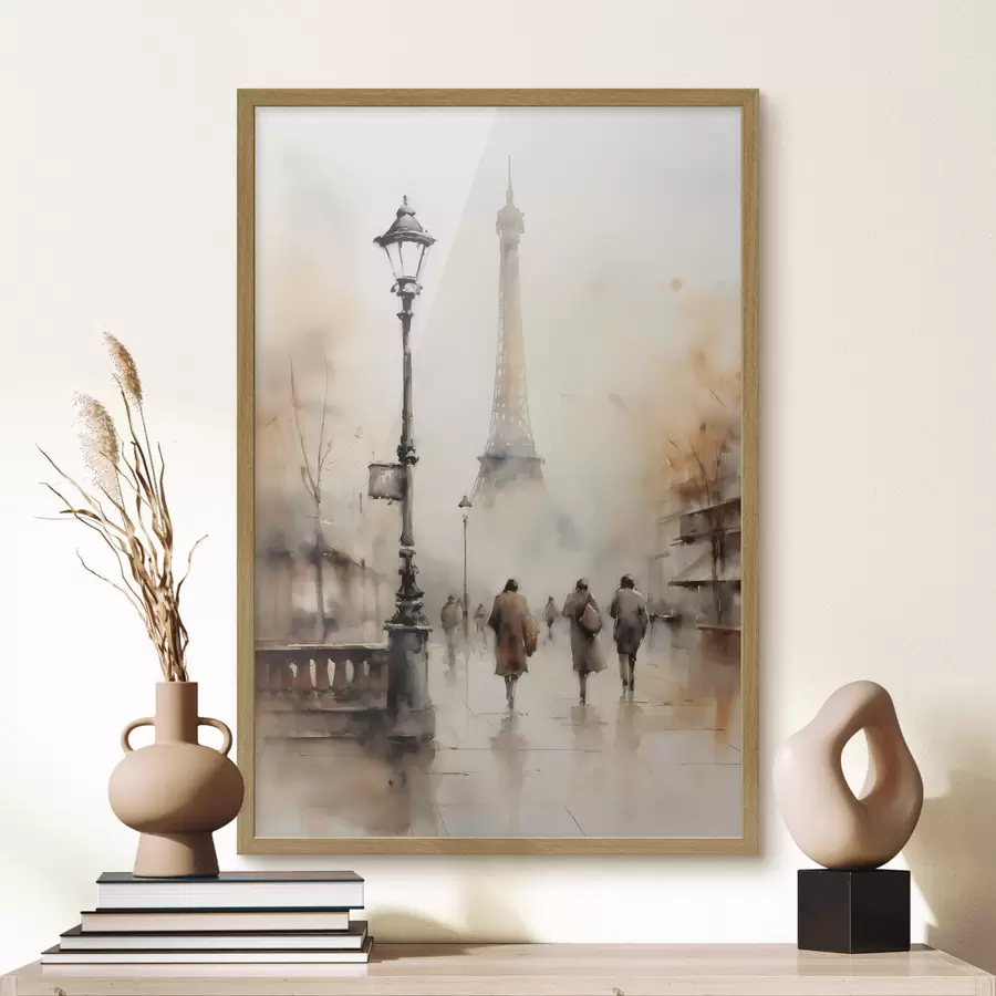 Papier peint Une journée pluvieuse d'automne à Paris avec la Tour Eiffel en arrière-plan et des lampadaires vintage f45931