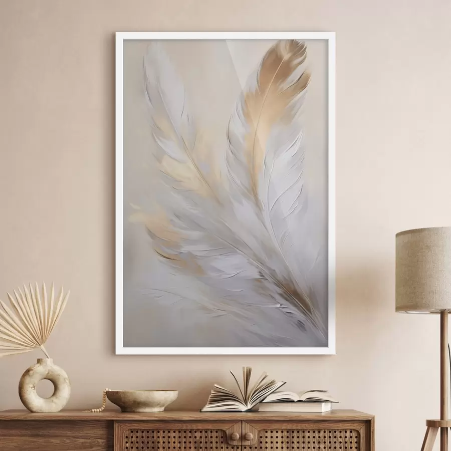 Papier peint Plumes rehaussées de touches orange, éclairage tamisé, composition minimaliste texturée, art moderne f45944