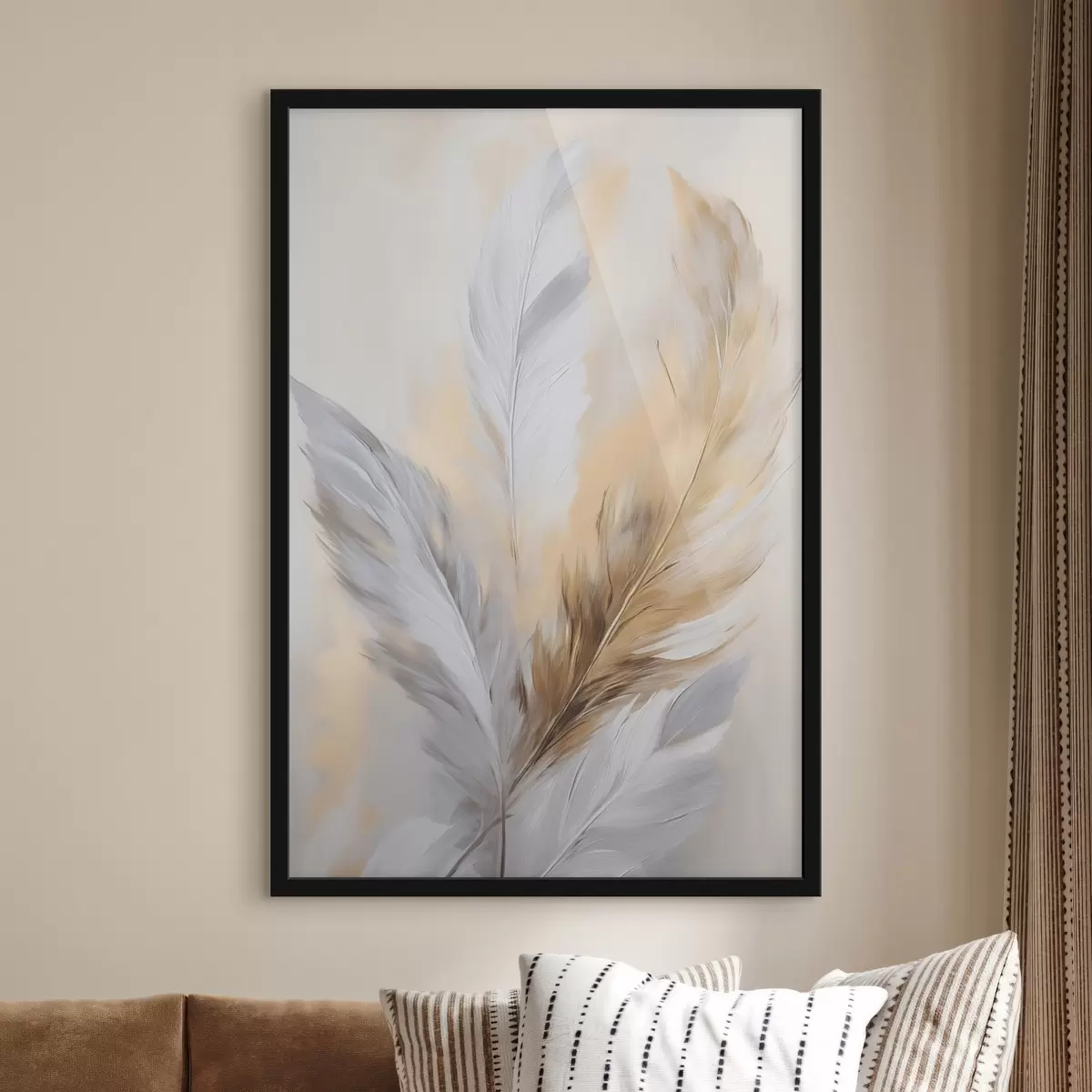 Poster Plumes rehaussées de touches orange, composition minimaliste texturée, art moderne f45945