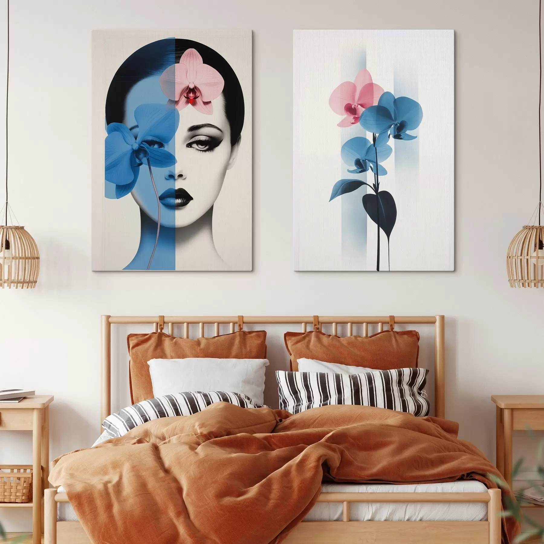 Tableau Portrait abstrait d'une femme avec des orchidées m00818