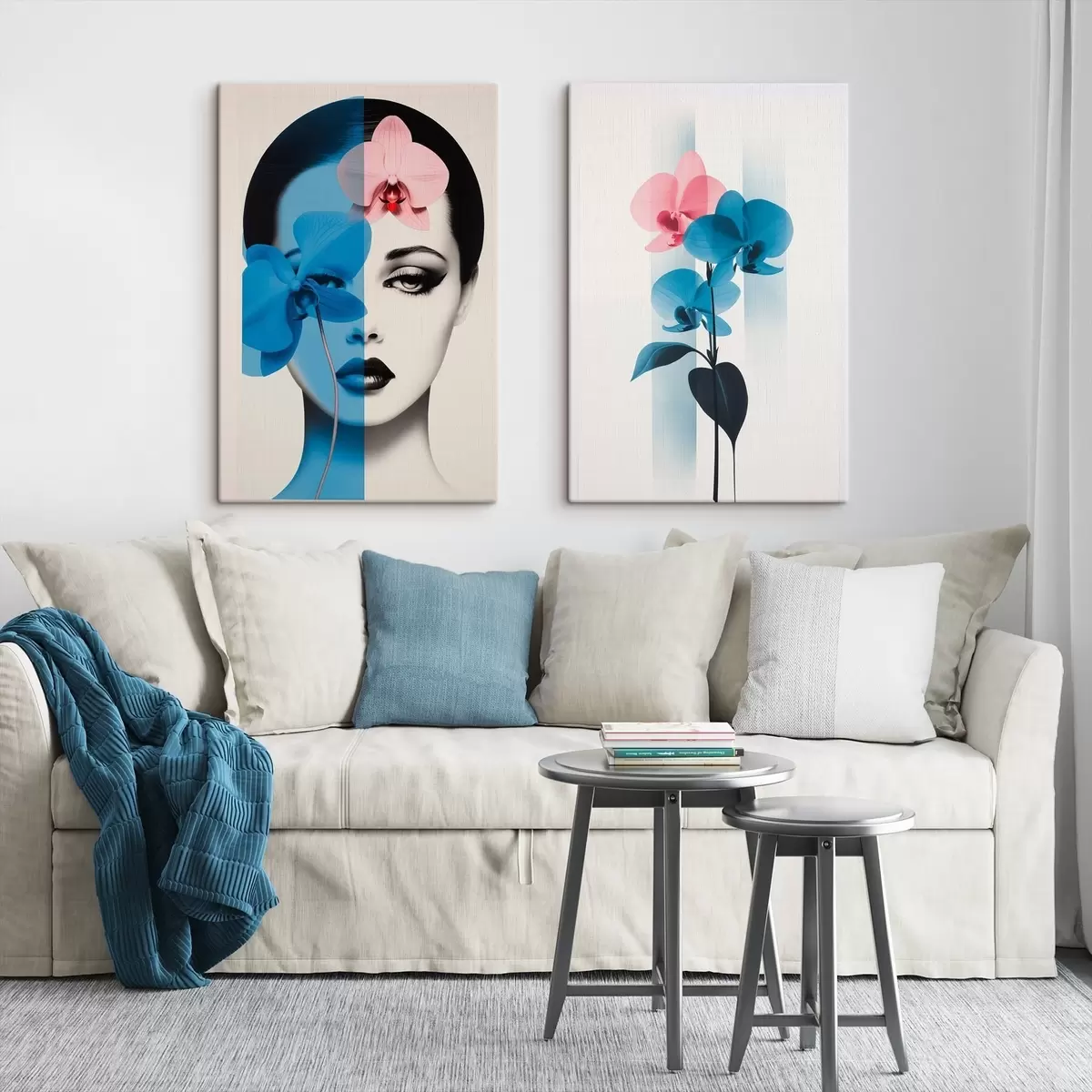Tableau Portrait abstrait d'une femme avec des orchidées m00818