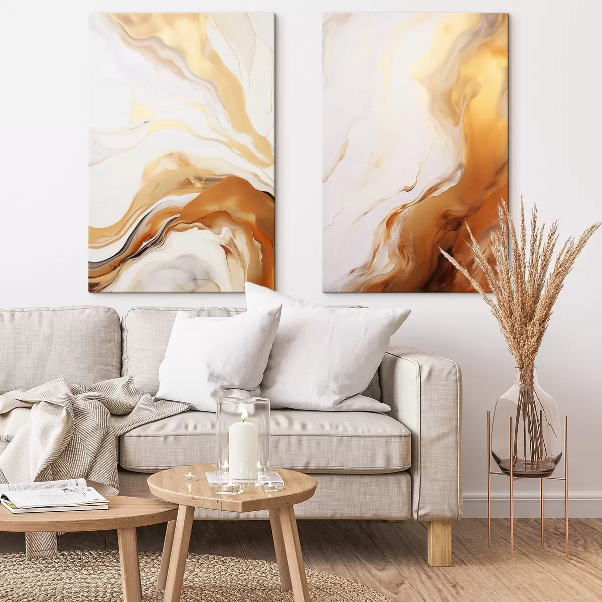 Tableau Imitation de peinture abstraite avec des couleurs blanches et orange, art fluide avec des lignes ondulées, art moderne m00825