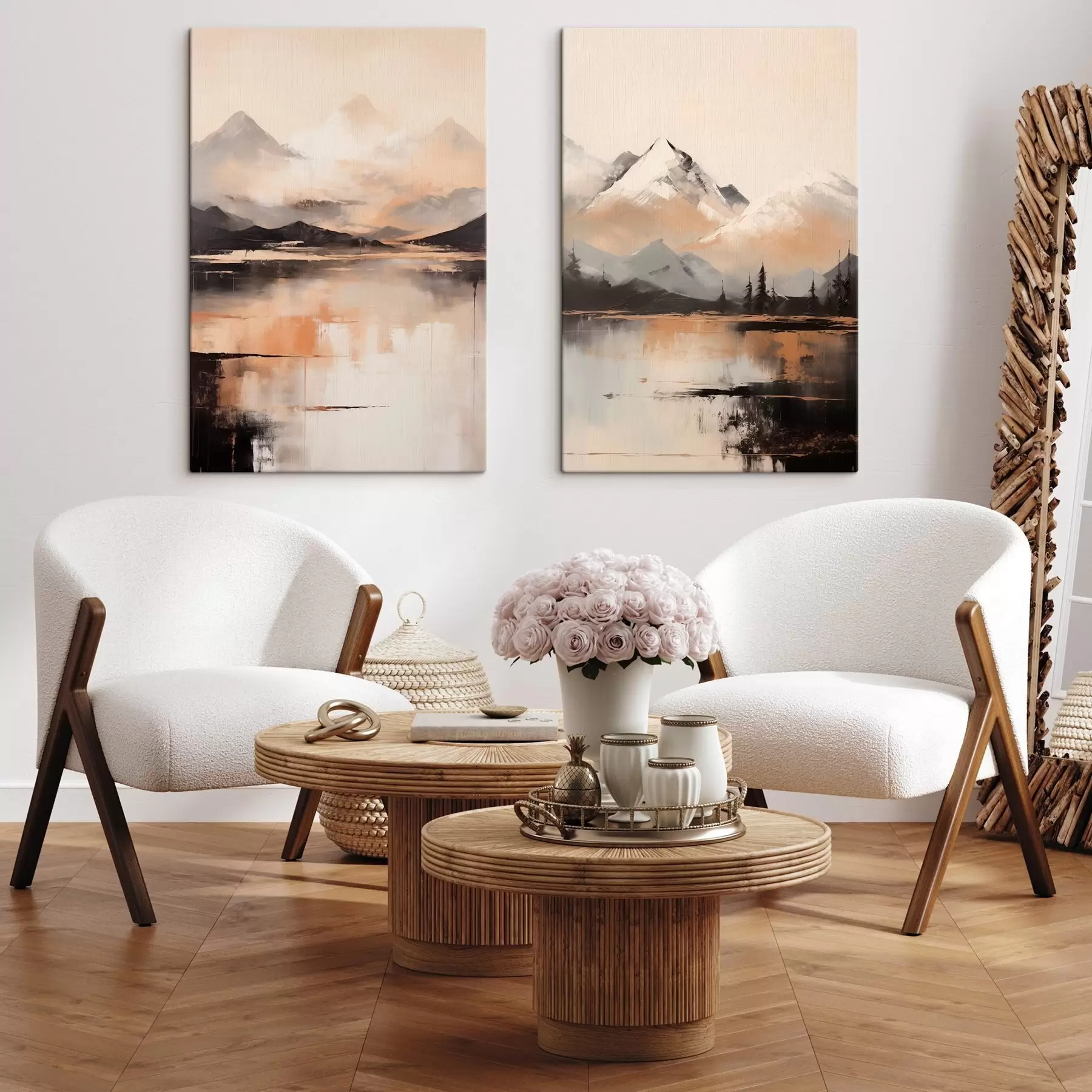 Tableau Une peinture imitant un paysage texturé représentant des montagnes et un lac m00831