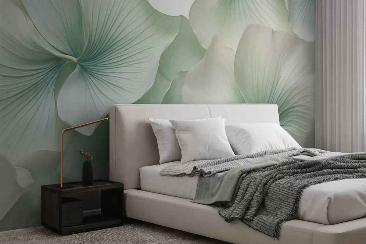 Papier peint Feuilles de ginkgo blanches et vertes, texture douce, fond floral abstrait, style minimaliste moderne w09421