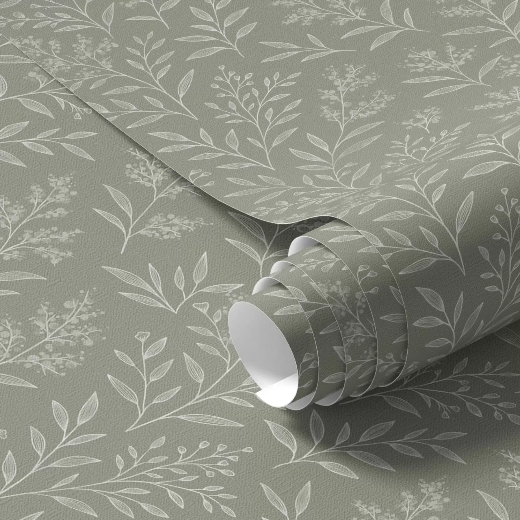 Papier peint Sauge verte : fines herbes et inflorescences, motif délicat a00611