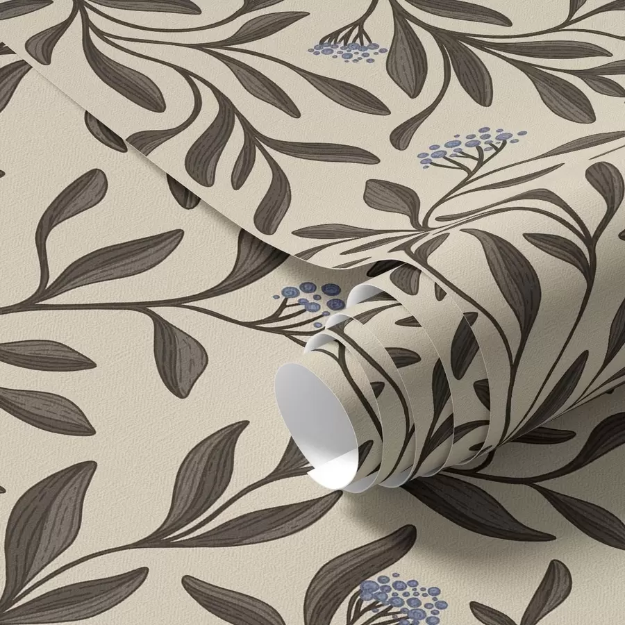 Papier peint Branches de chocolat avec des baies bleues sur un fond chaud a00615