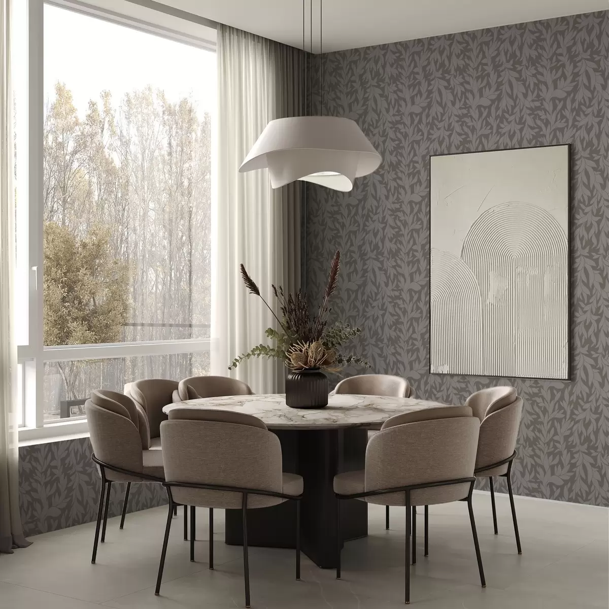 Papier peint Fond olive avec feuilles lilas, texture linéaire a00616v1