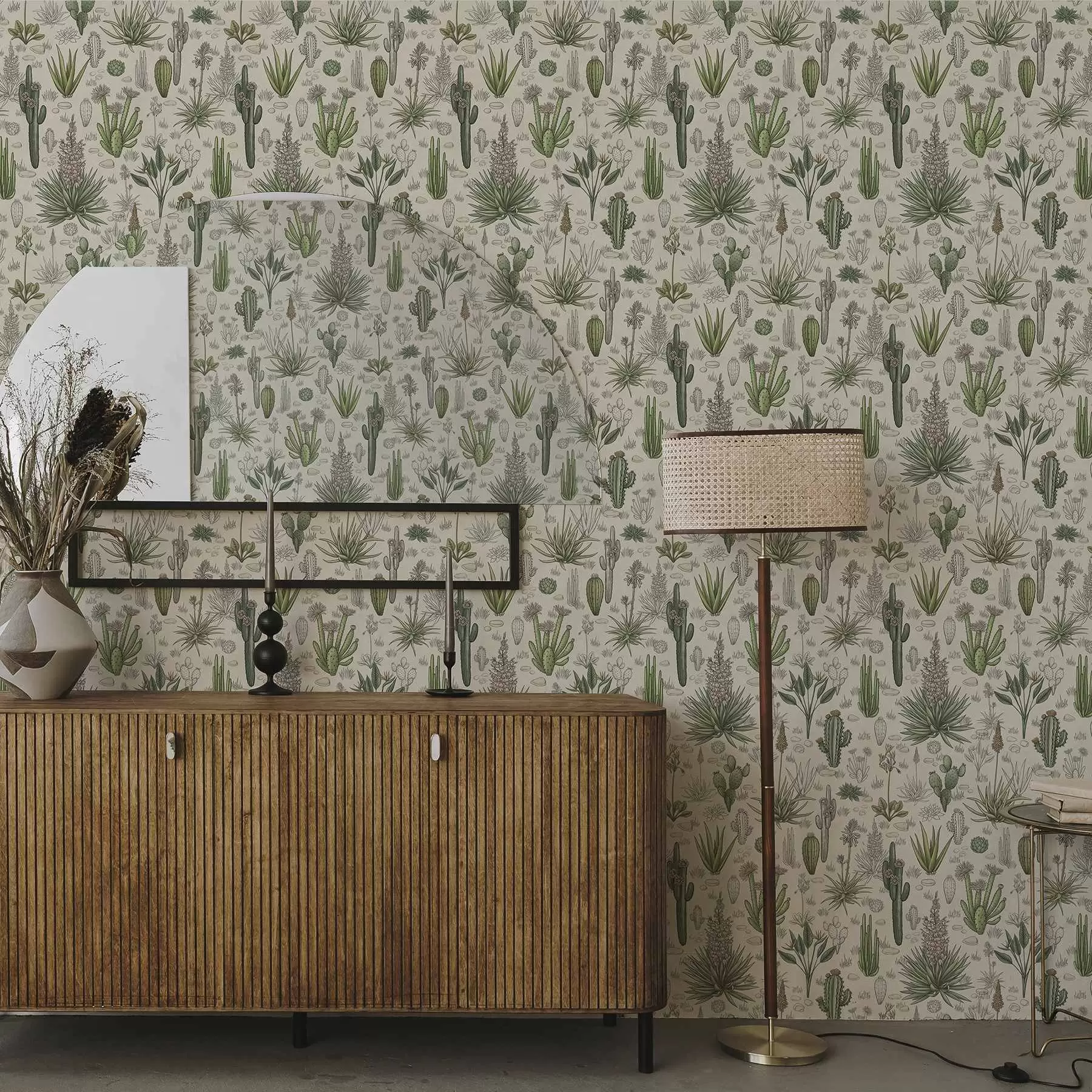 Papier peint Cactus et plantes succulentes sur fond chaud, impression détaillée a00666