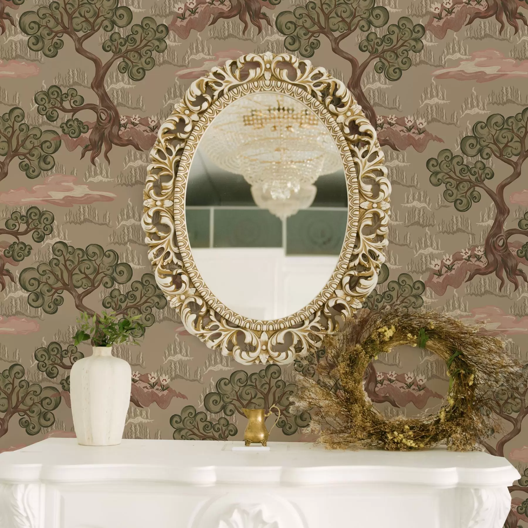 Papier peint Paysage oriental avec des arbres fantaisistes sur un fond sableux a00715