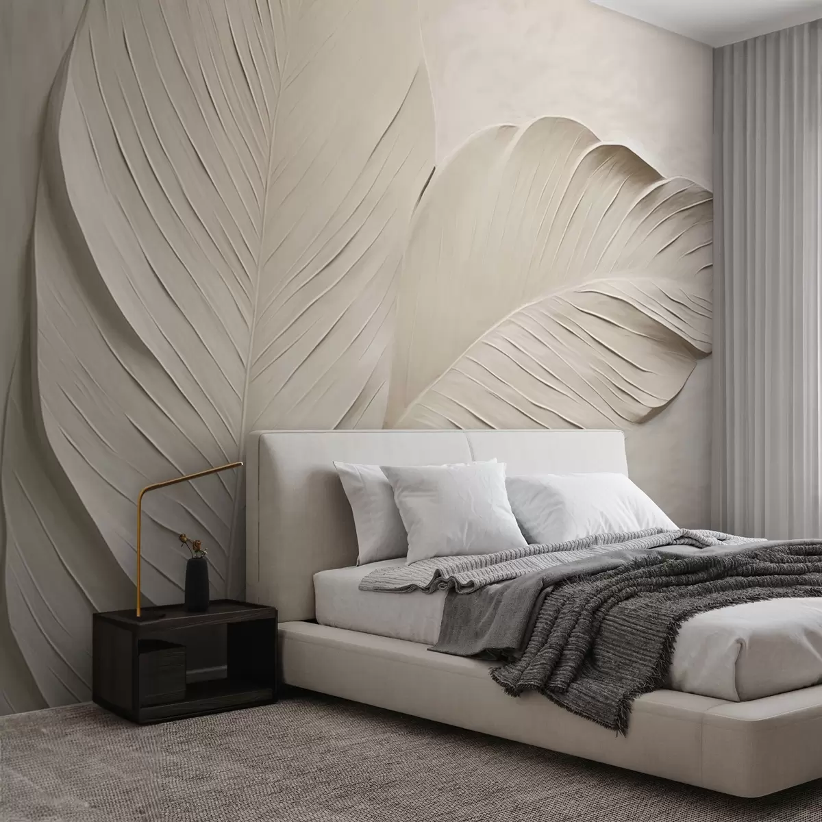 Papier peint Feuilles beiges en relief avec des ombres douces w04614