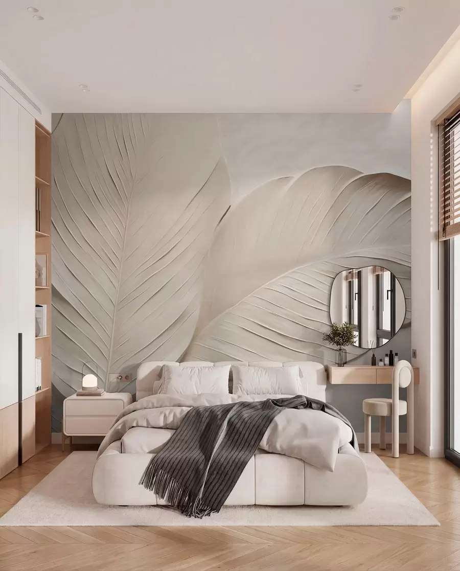 Papier peint Feuilles beiges en relief avec des ombres douces w04614