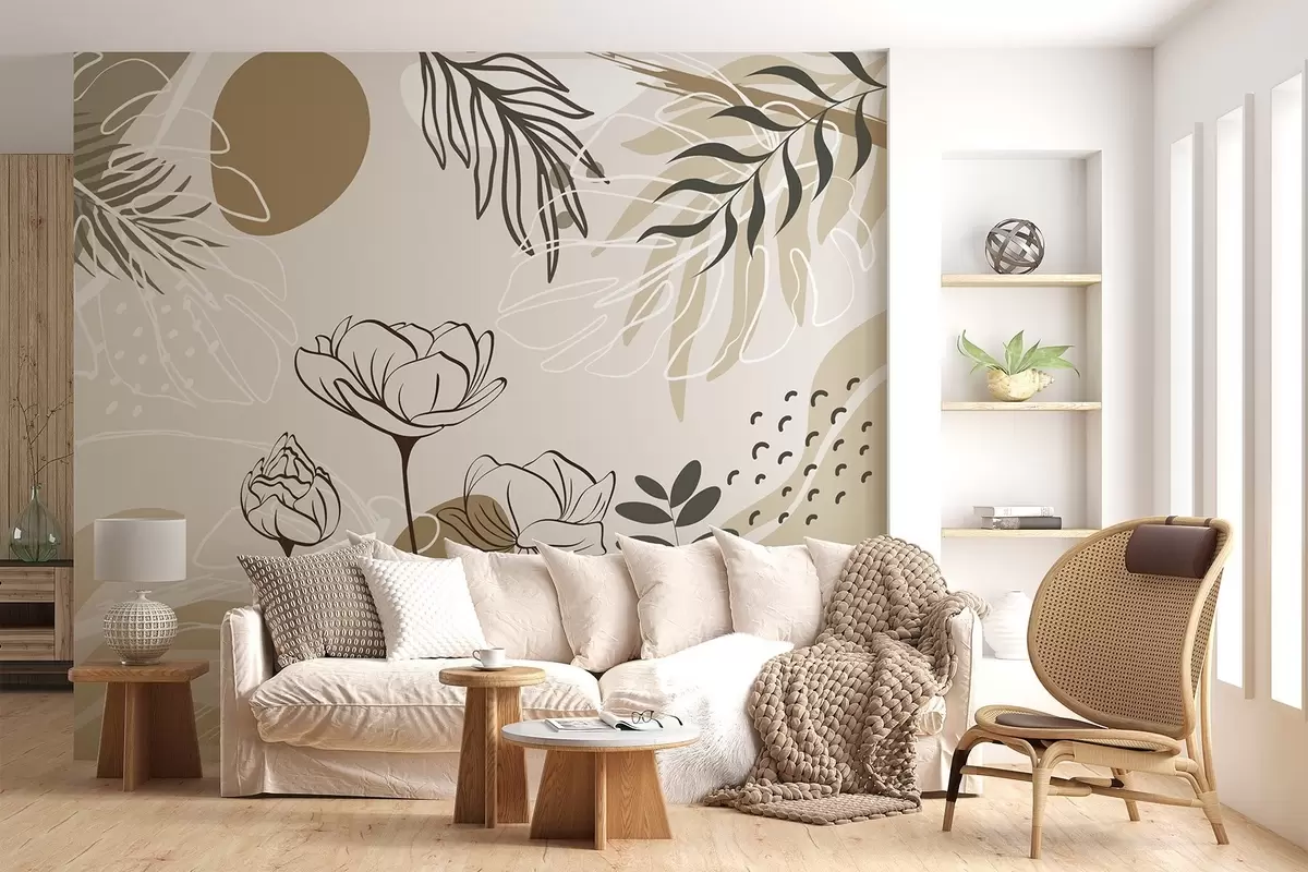 Papier peint Fleurs et feuilles abstraites w04662