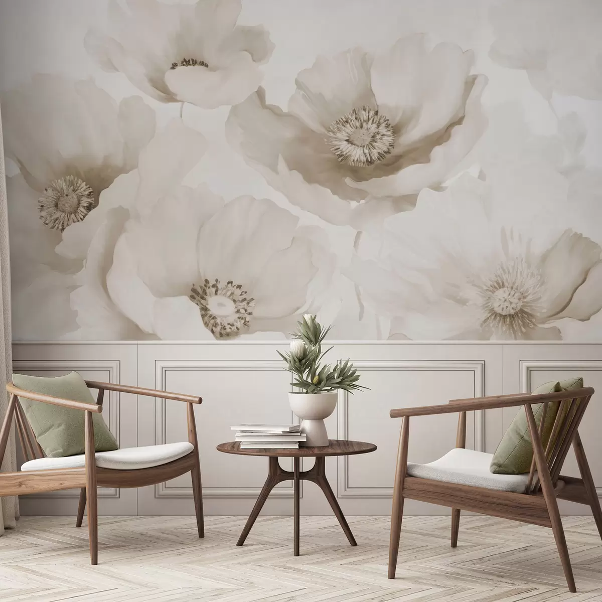 Papier peint Coquelicots  nuances de beige w04656v1