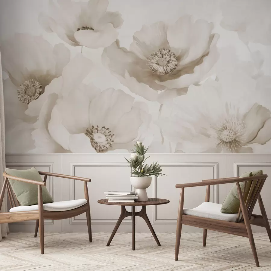 Papier peint Coquelicots  nuances de beige w04656v1