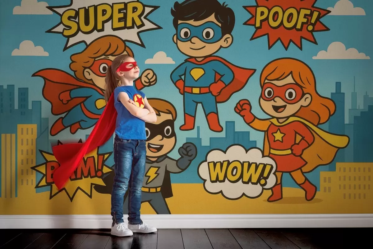Papier peint super-héros drôles dans le style bande dessinée w04625