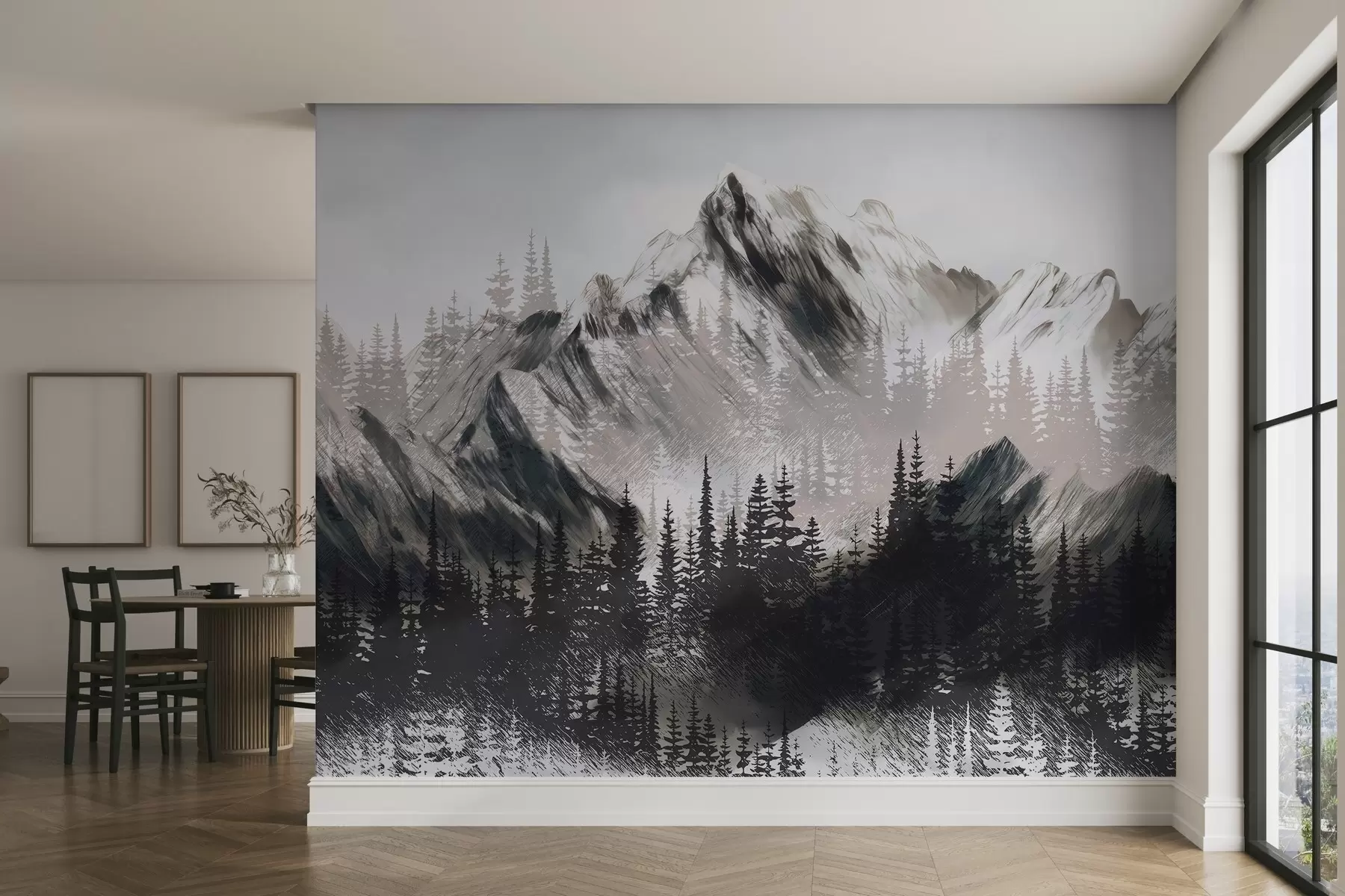 Papier peint Montagnes et forêt de conifères w04666