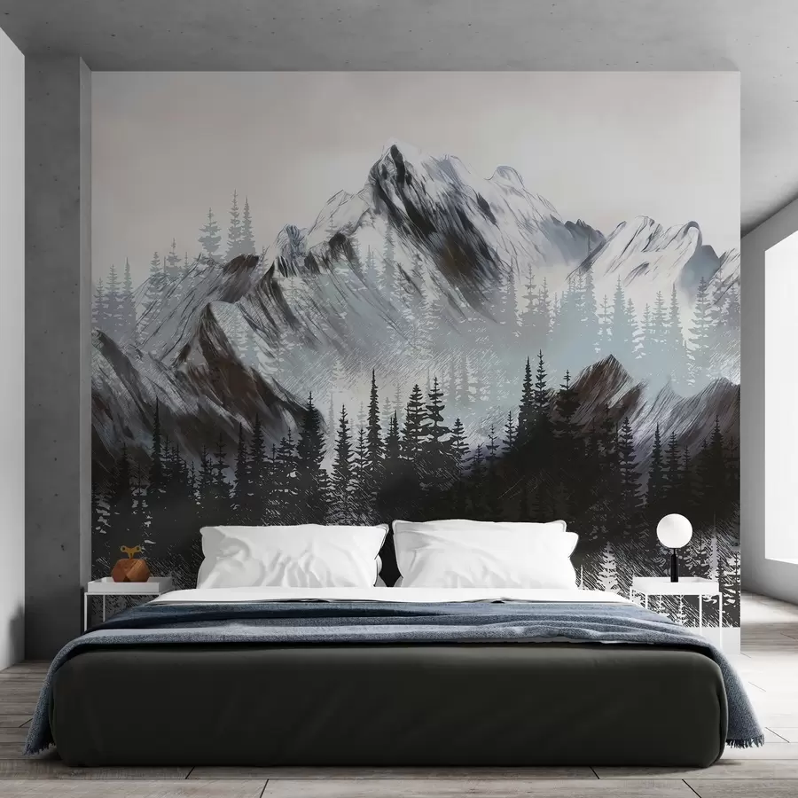 Papier peint Montagnes et forêt de conifères w04666v1