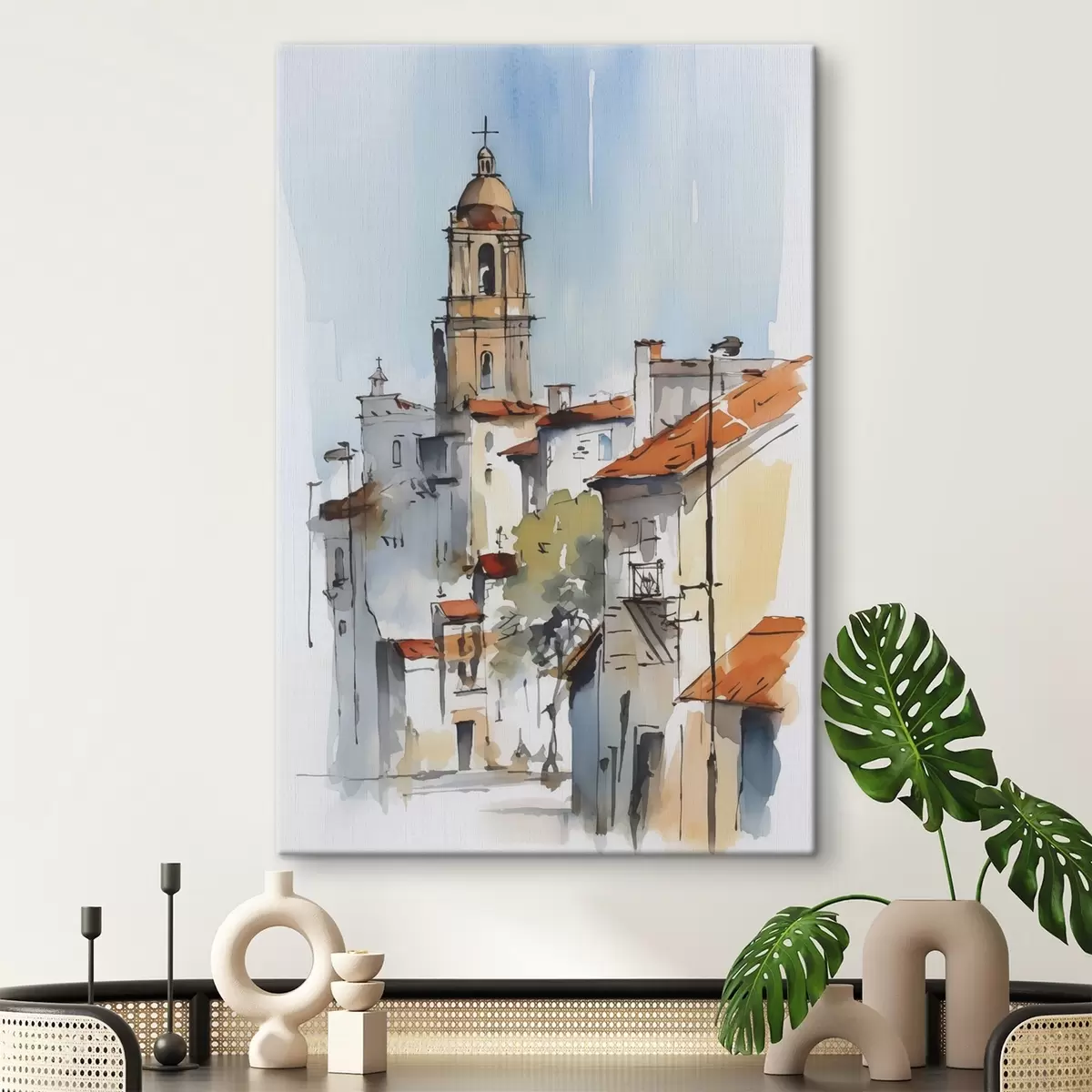 Tableau Aquarelle imitant un paysage urbain s46120