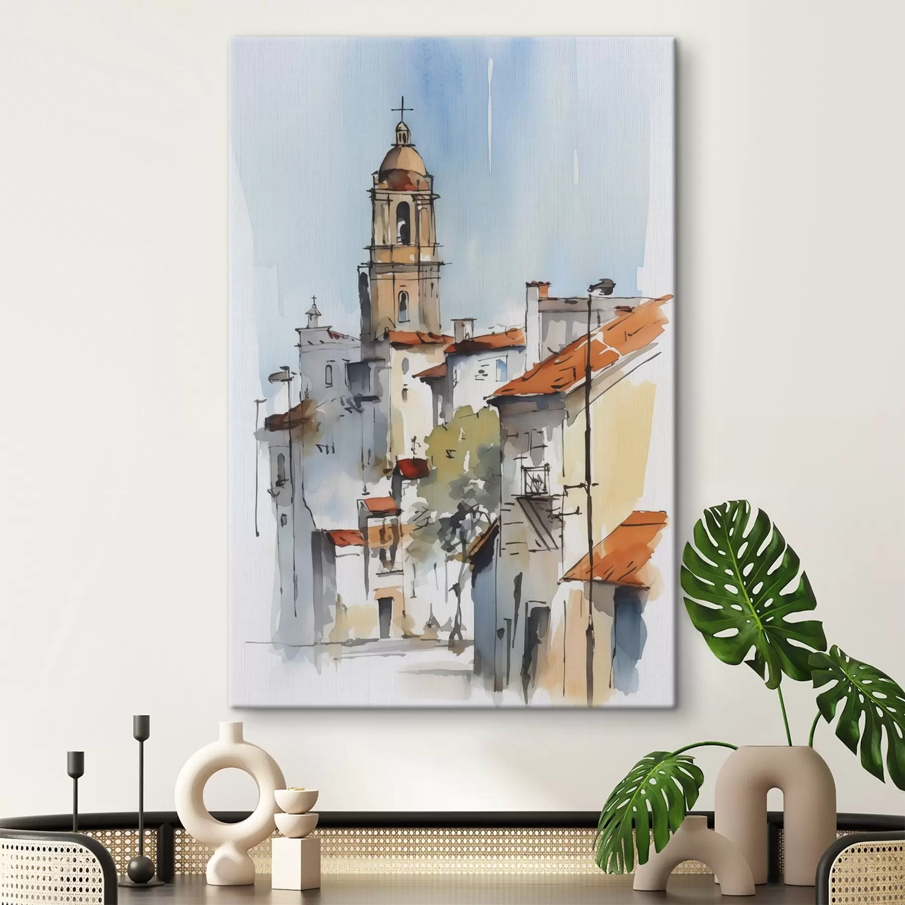 Tableau Aquarelle imitant un paysage urbain s46120