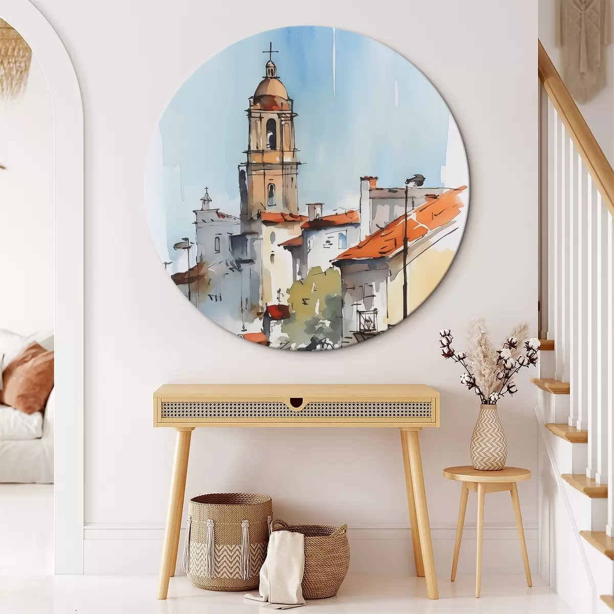 Tableaux rondes Aquarelle imitant un paysage urbain r46120