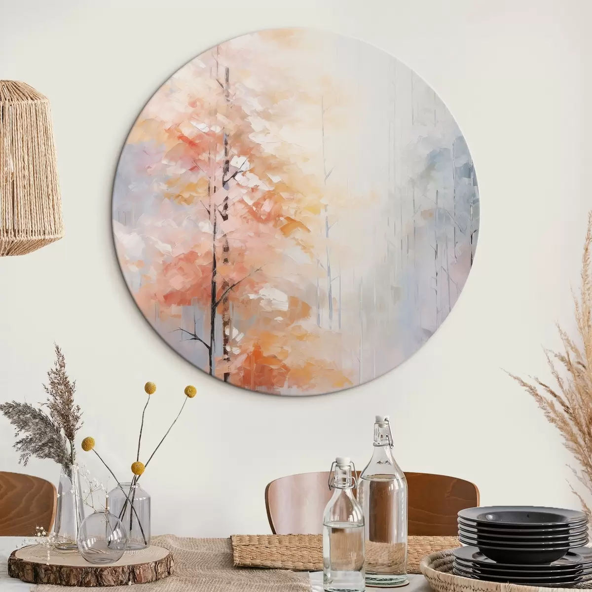 Tableaux rondes Peinture imitant une forêt en automne r46122