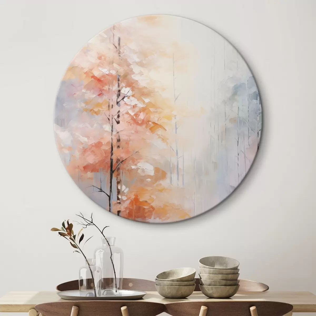 Tableaux rondes Peinture imitant une forêt en automne r46122