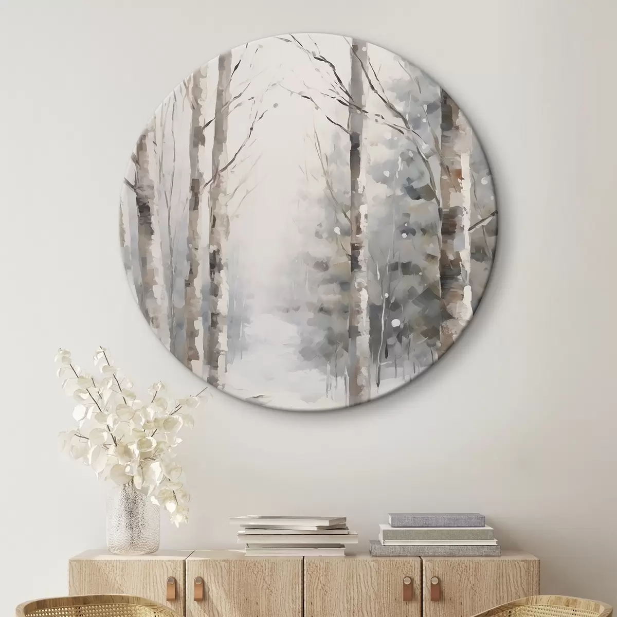 Tableaux rondes Bouleaux dans une forêt en hiver r46129