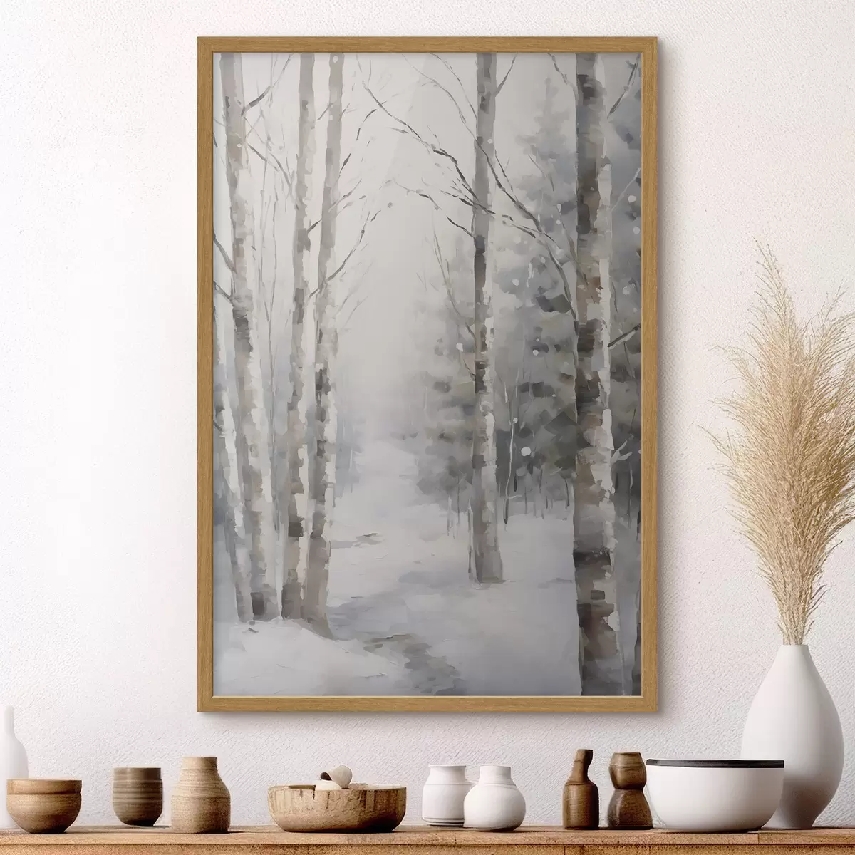 Poster Bouleaux dans une forêt en hiver f46129