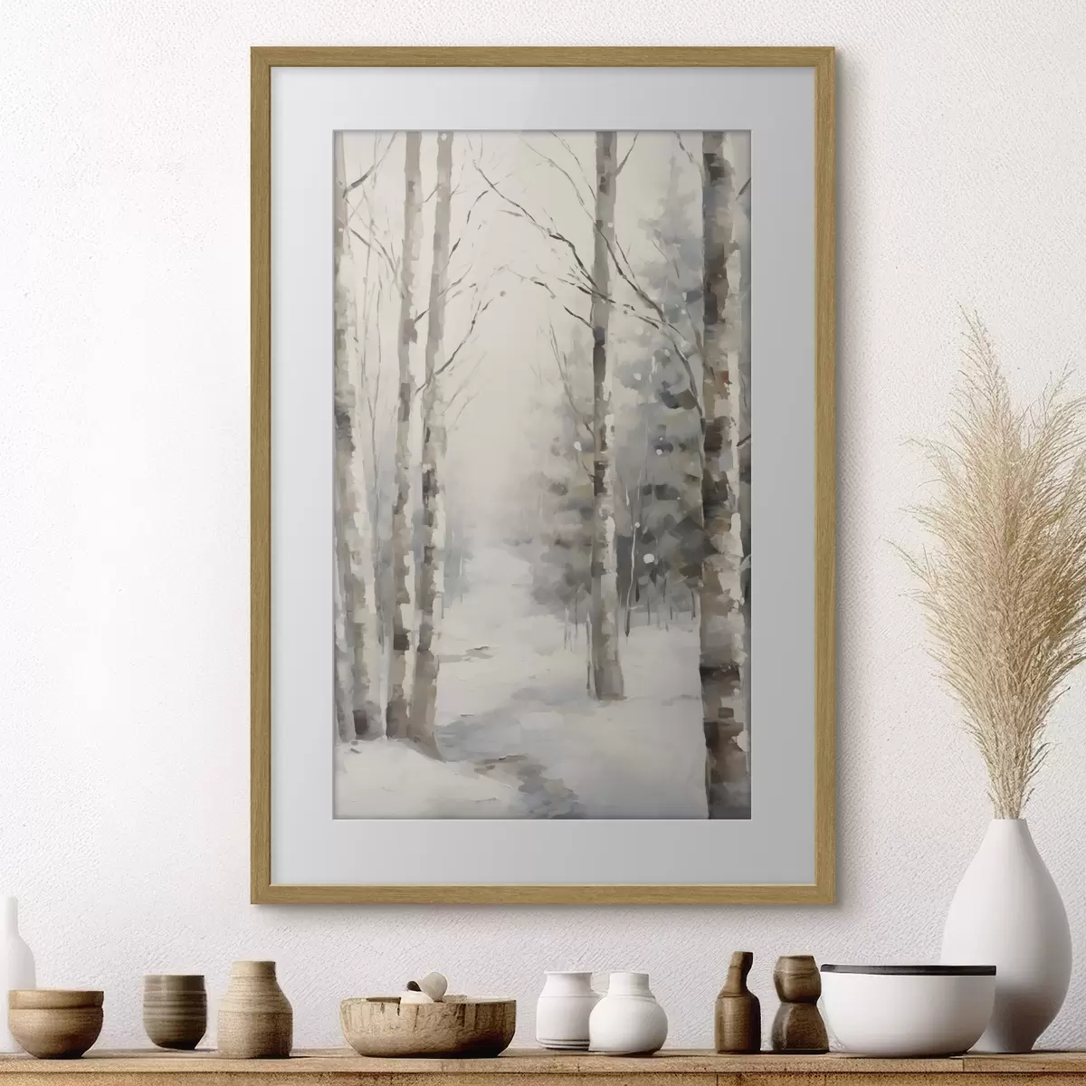 Poster Bouleaux dans une forêt en hiver f46129