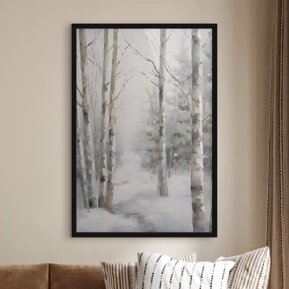 Poster Bouleaux dans une forêt en hiver f46129
