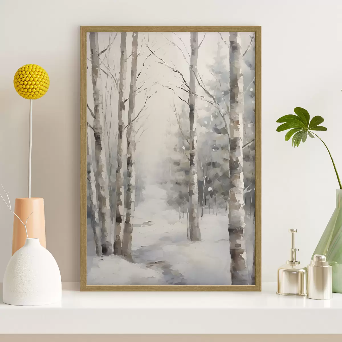 Poster Bouleaux dans une forêt en hiver f46129