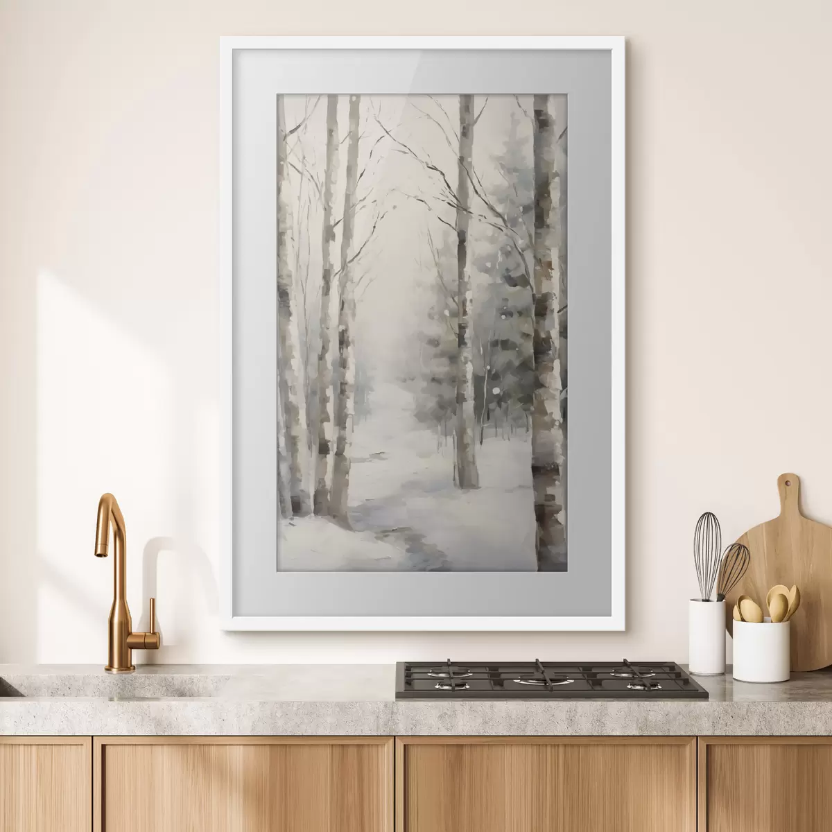 Poster Bouleaux dans une forêt en hiver f46129