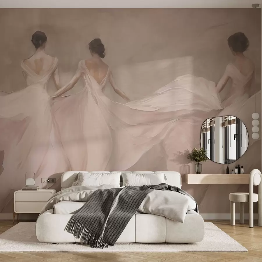 Papier peint Trois femmes en robes roses, tissu fluide, douceur w04709