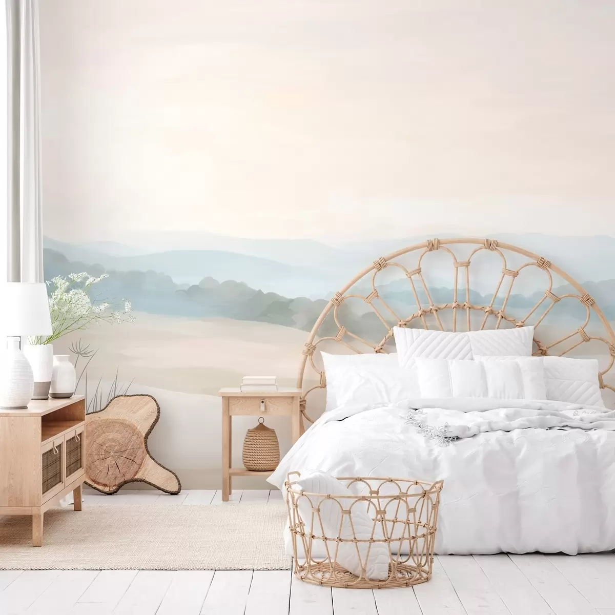 Papier peint paysage minimaliste lumineux dans le style de la peinture w04624