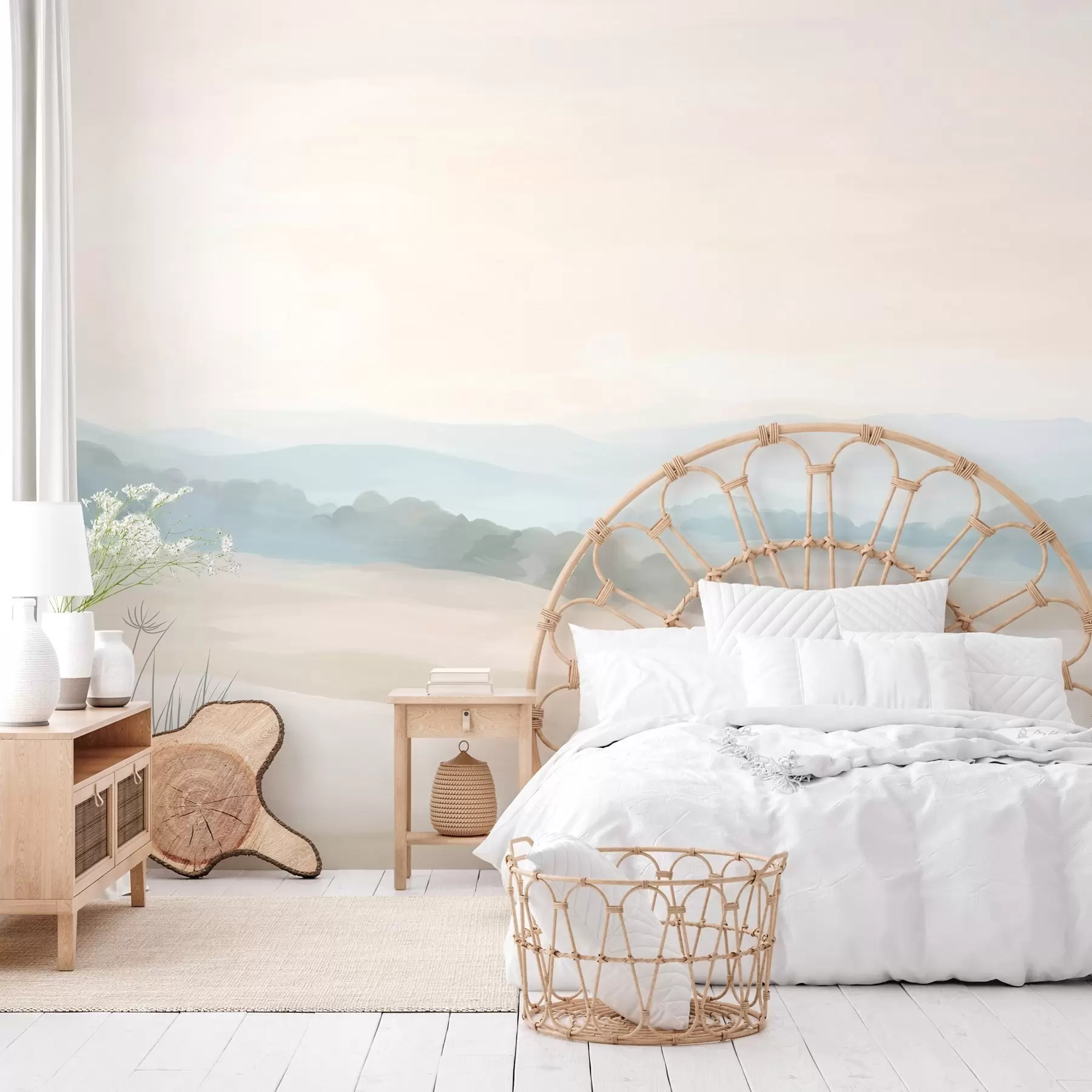 Papier peint paysage minimaliste lumineux dans le style de la peinture w04624