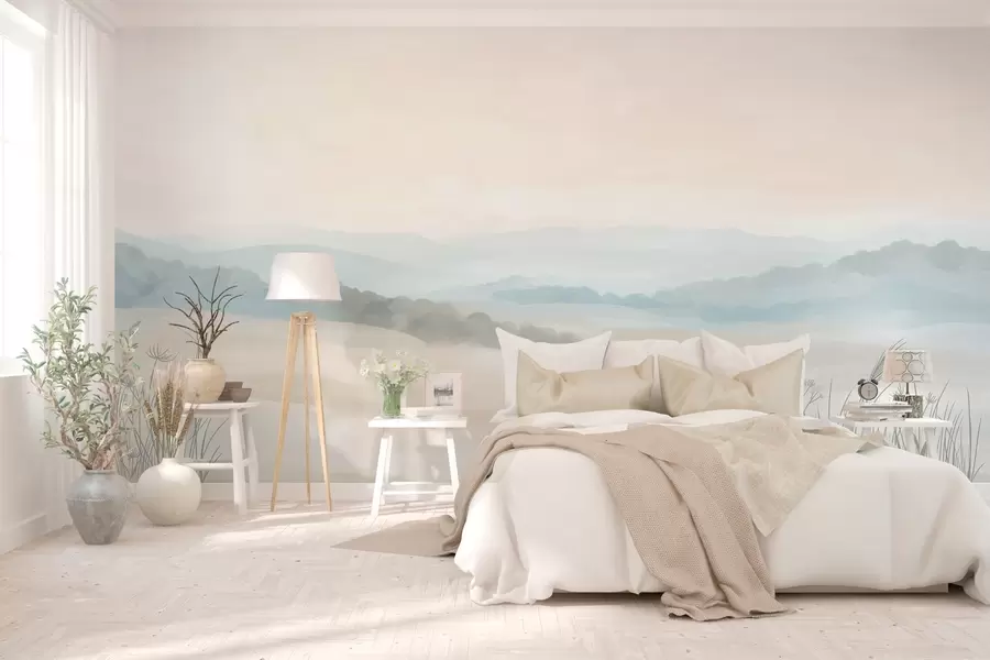 Papier peint paysage minimaliste lumineux dans le style de la peinture w04624