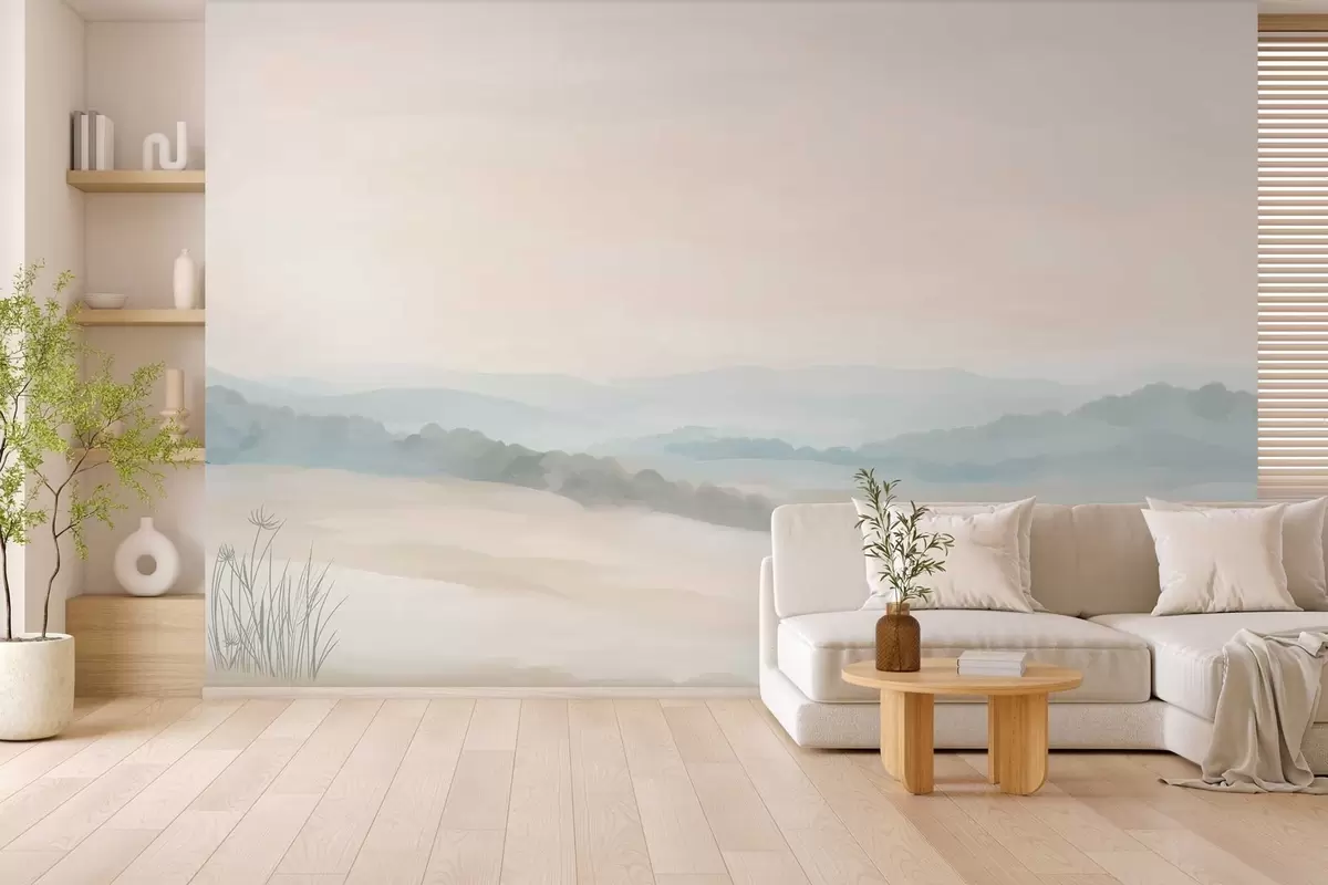 Papier peint paysage minimaliste lumineux dans le style de la peinture w04624