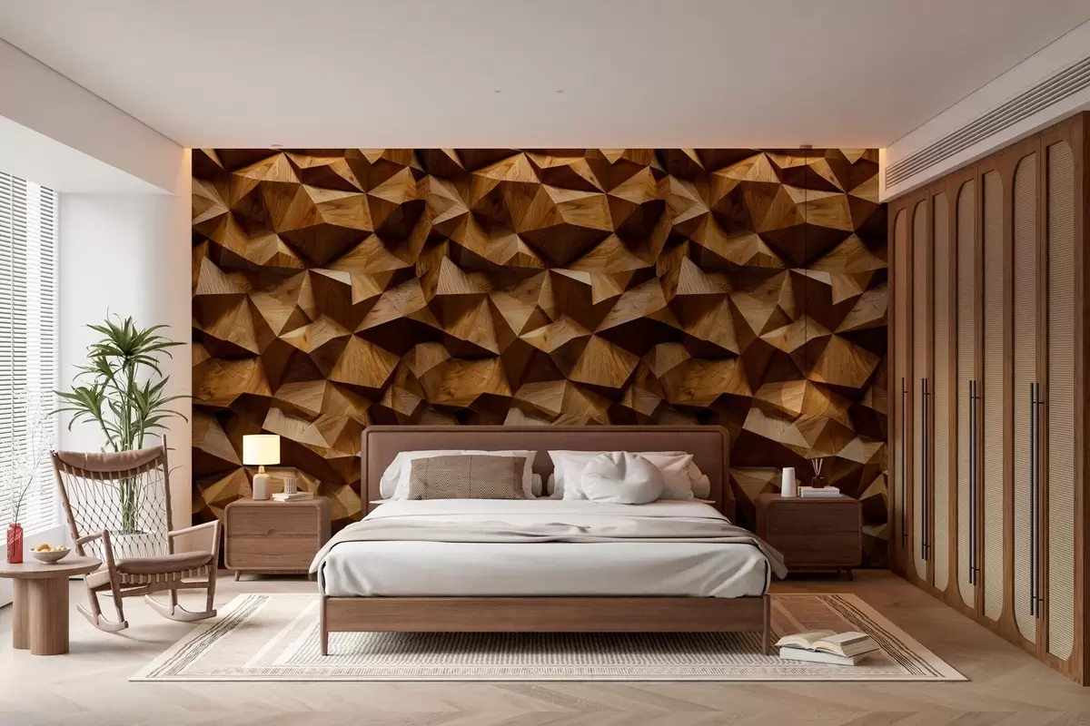 Papier peint imitation d'un mur en relief angulaire en bois w04632