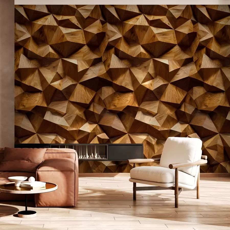 Papier peint imitation d'un mur en relief angulaire en bois w04632